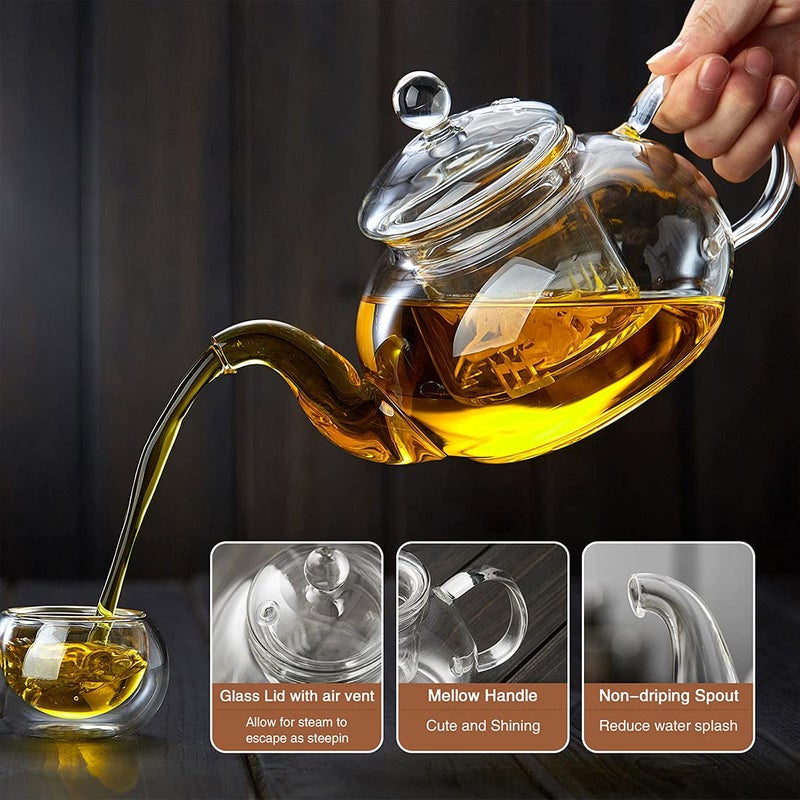 DOPUDO Glass Teapot with Removable Clear Infuser  27 oz/ 800 ml Stove Top & Microwave Safe Borosilicate Glass Kettle with Loose Leaf Tea Strainer For Flower Blooming Tea - Image 4